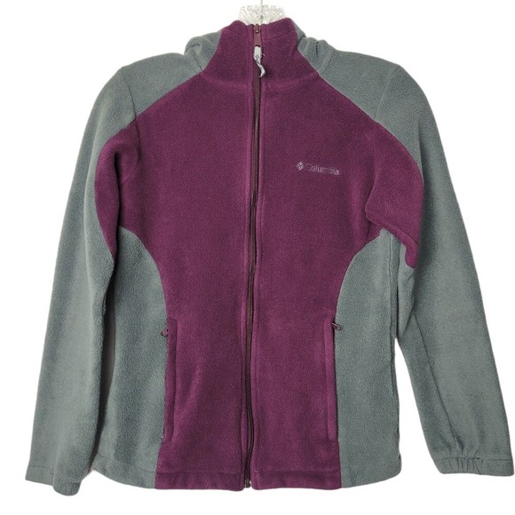 Columbia Jackets & Blazers - Columbia Women's Fleece Jacket Purple Gray Full Zip Hooded Casual Outdoor Size S